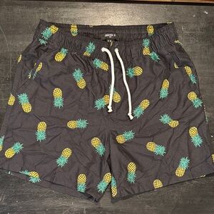 4/$15 Forever 21 MEN Pineapple Print Swim Shorts